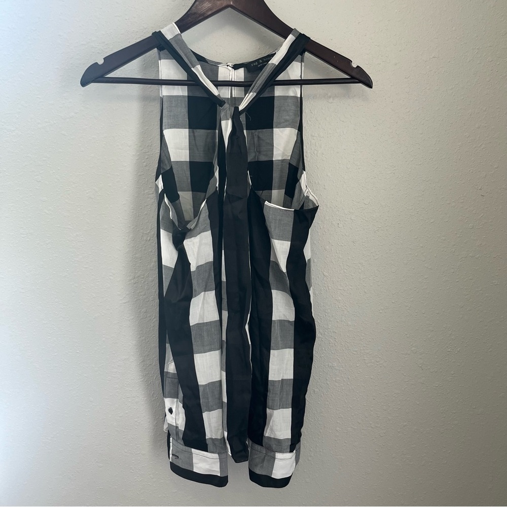 rag & bone Black and White Checkered Long Sleeve Top
